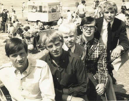 The Tornados at South Pier, Blackpool, Lancashire in summer of 1966. Left to right: Dave Watts, Pete Holder, John Davies, Robb Huxley and Roger Holder