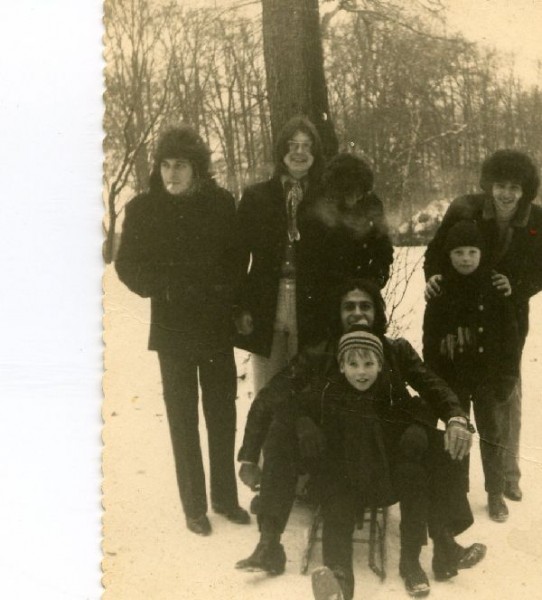 The Churchills having fun with some kids in the snow in Copenhagen Denmark '69. It's difficult to make out Stan but he is standing just behind Robb Huxley ..........